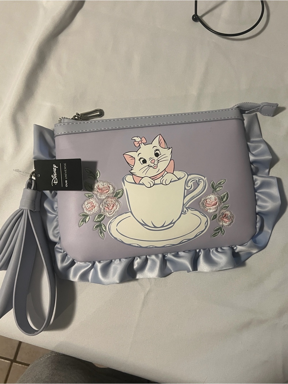 Disney Lavender Marie Cat Teacup Wristlet with Ruffle Trim